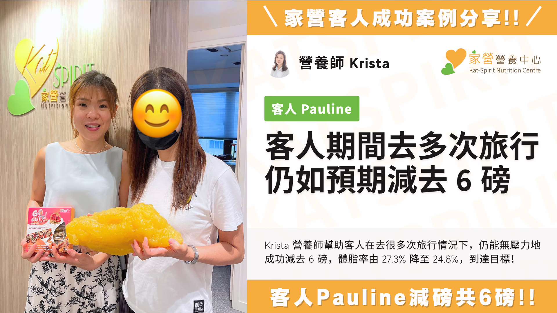 家營 Krista 營養師 客人期間去多次旅行 仍如預期減去 6 磅